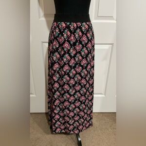 LuLaRoe M Black and Pink Floral Maxi Lucy Skirt